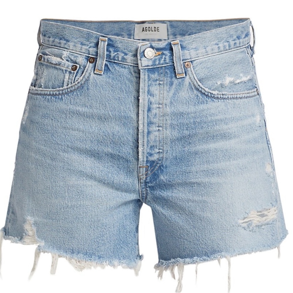 Agolde Parker Long Shorts Cutoff Denim